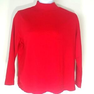 Top t-shirt mock turtleneck red long sleeve stretch Kim Rogers 100% Cotton EUC